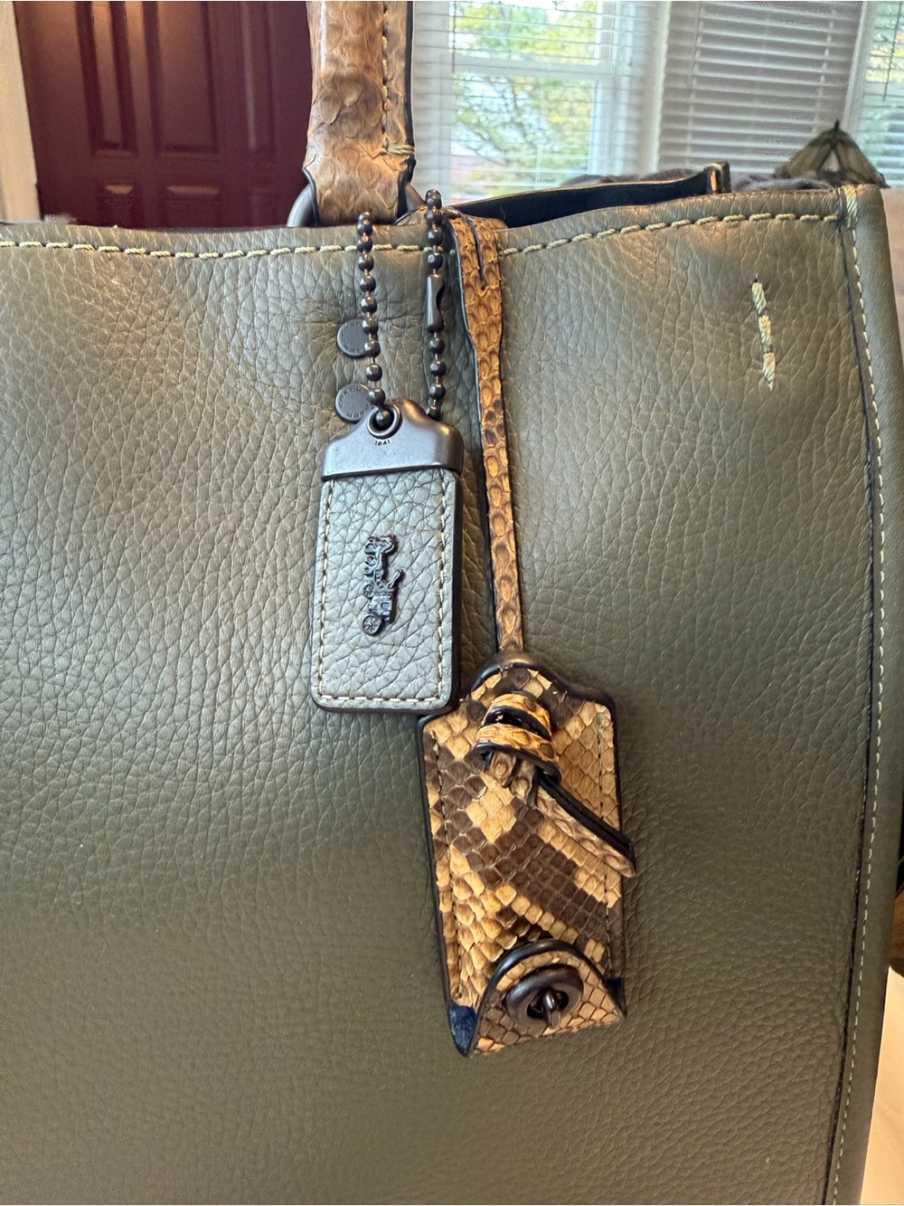 COACH Olive Green Rogue 36 w/ Genuine Python Handles - Picture 13 of 16